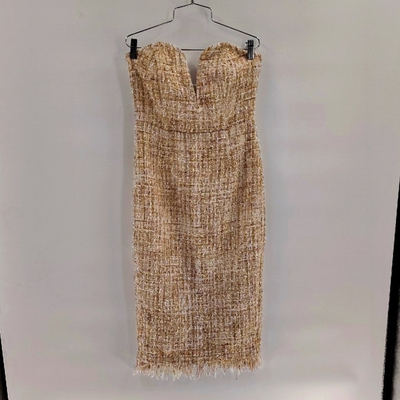 Revolve LPA spring tweed strapless dress size medium tan multiple color flecks - Picture 1 of 7